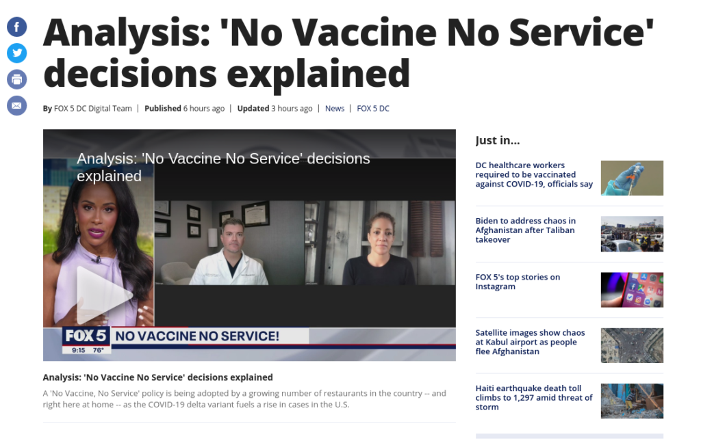 Fox 5: NO vaccine, no service interview